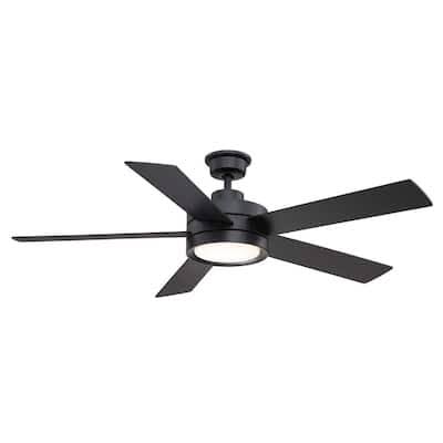 Baxtan 56 in. Smart Indoor Matte Black Ceiling Fan with Adjustable White LED with Remote Included Powered by Hubspace