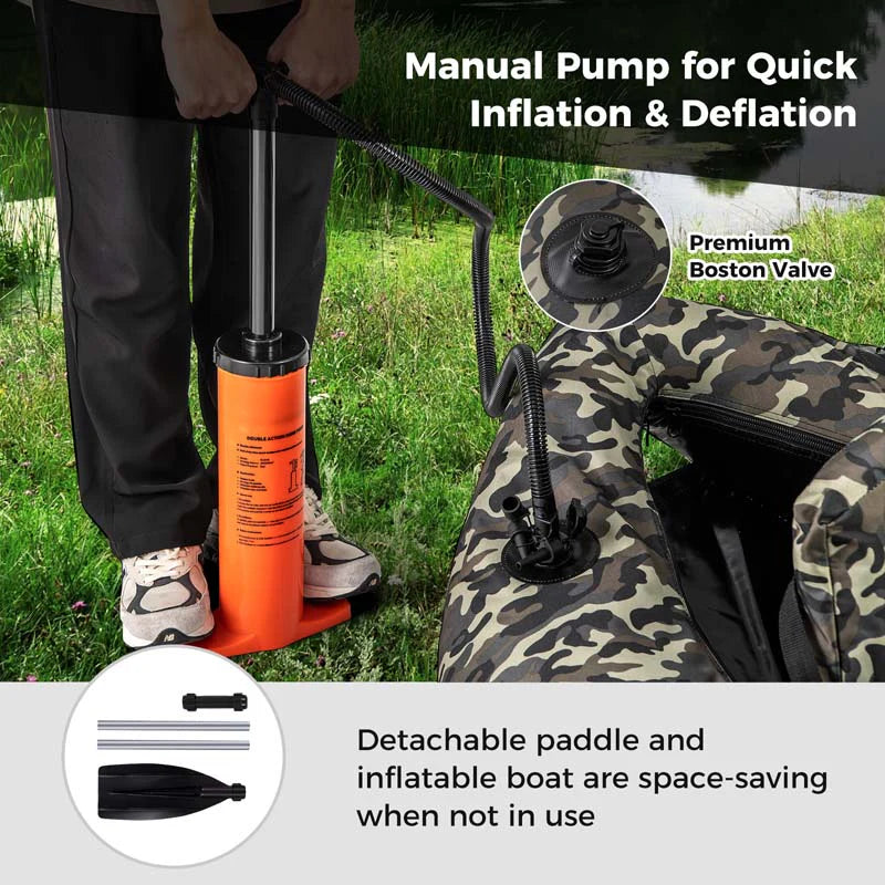 Inflatable Fishing Float Tube, 350 LBS Capacity Belly Boat with Paddle, Flippers, Rod Holder, Fish Ruler, Pump, Storage Bag & Adjustable Straps