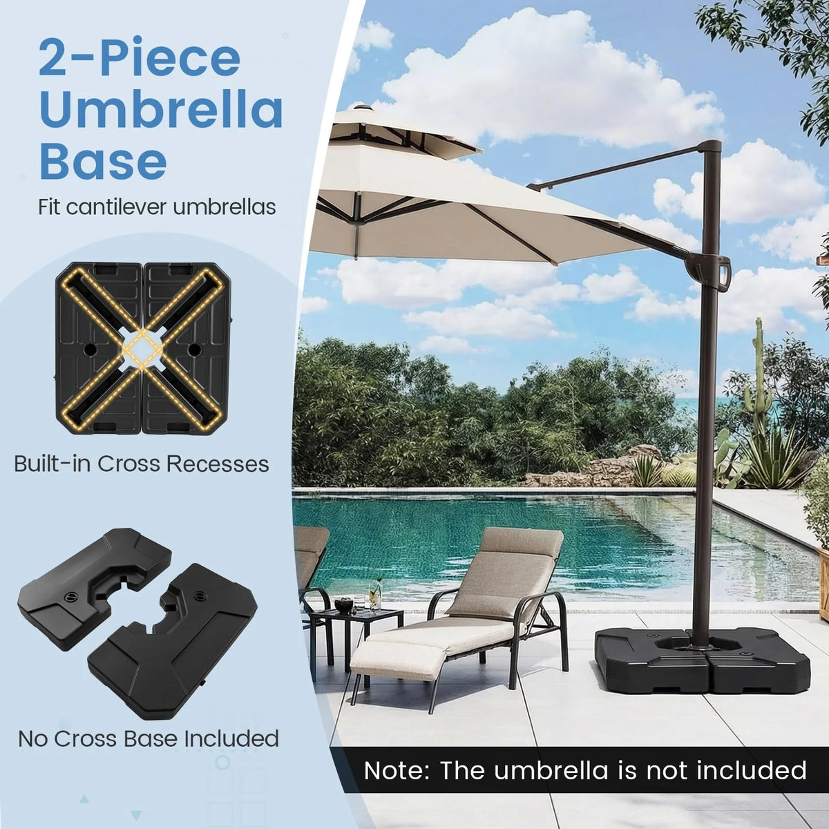 274 LBS Cantilever Patio Umbrella Base with Handles