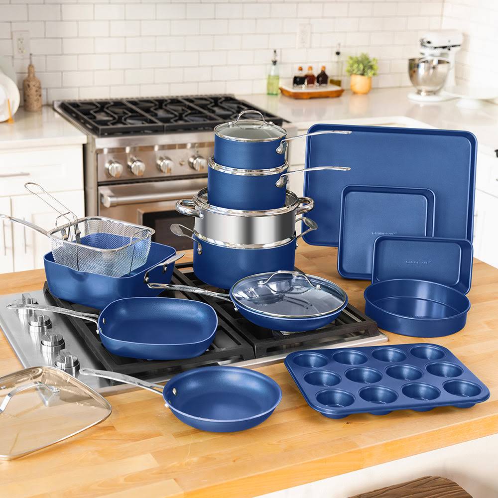 Granitestone Blue 20 Piece Nonstick Cookware and Bakeware Set