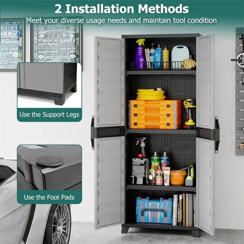 68" Lockable Plastic Storage Cabinet with 3 Adjustable Shelves, Vertical Shelving Unit Utility Garage Organizer for Basement, Laundry Room & Mudroom