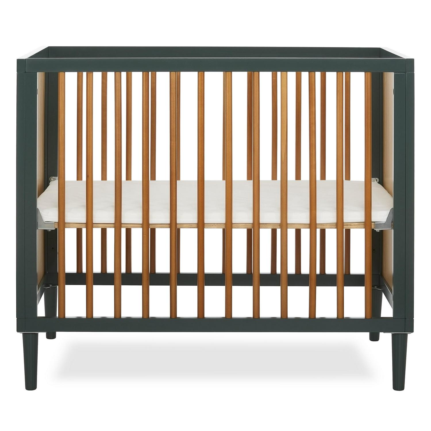 Dream on Me Lucas Mini Modern Crib with Rounded Spindles I Convertible Crib I Mid - Century Meets Modern I Portable Crib