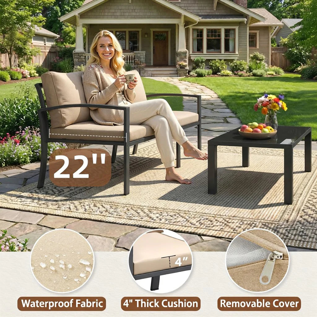 AECOJOY Metal Patio Furniture Set, 7 Seats Modern Outdoor Furniture with Deep Cushions