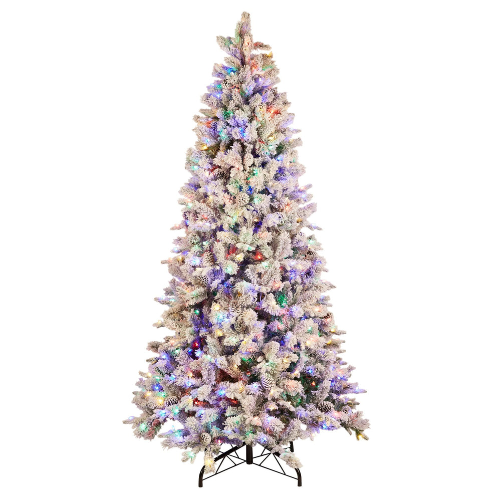 Holiday Living 9-ft Albany Pine Pre-Lit Flocked Artificial Christmas Tree with LED Lights | W14L0649