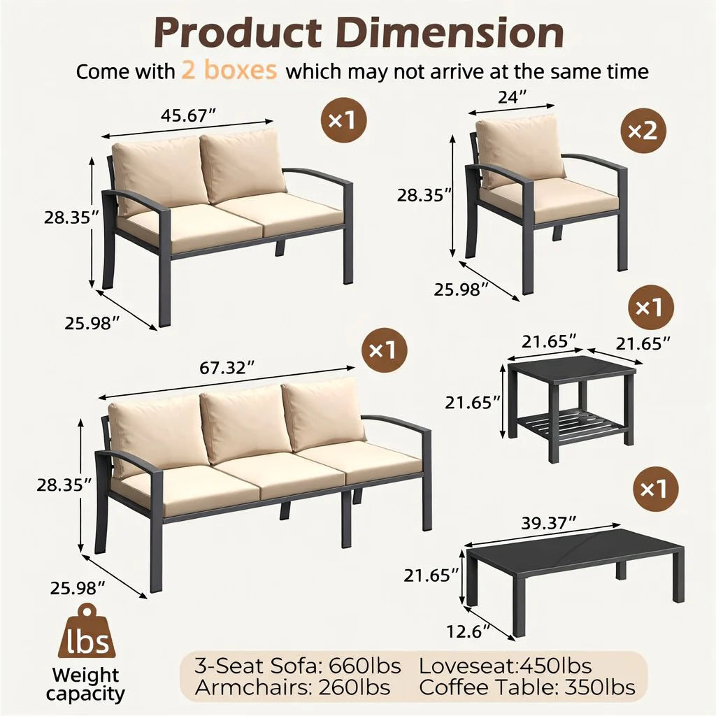 AECOJOY Metal Patio Furniture Set, 7 Seats Modern Outdoor Furniture with Deep Cushions