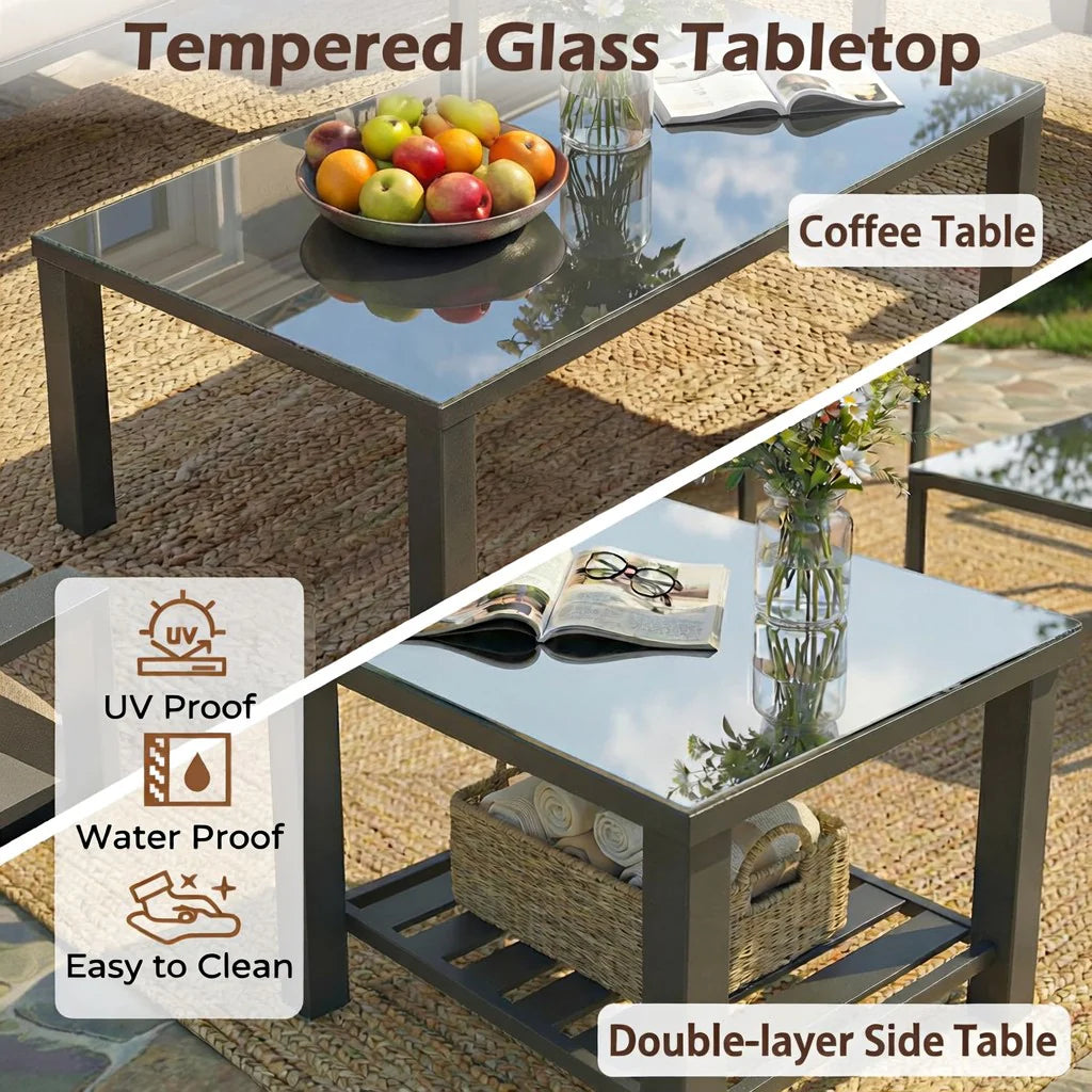 AECOJOY Metal Patio Furniture Set, 7 Seats Modern Outdoor Furniture with Deep Cushions