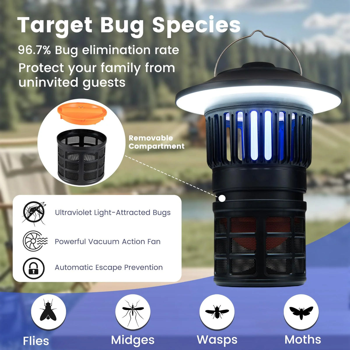 Tangkula Bug Zapper Outdoor Mosquito Killer Fly Traps with 3 Adjustable Lighting Modes